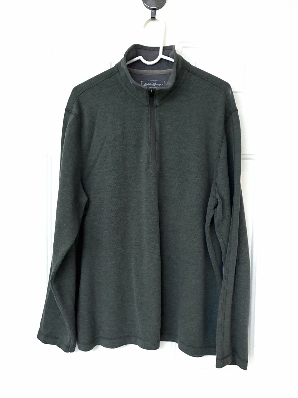Eddie Bauer Men's Sage Green Cotton Poly Jersey Quarter-Zip, Zip neck